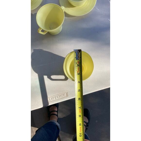 Hazel Atlas mid century Modern stone 4 cups/sausers a Sugar Bowl and Creamer - Picture 7 of 12